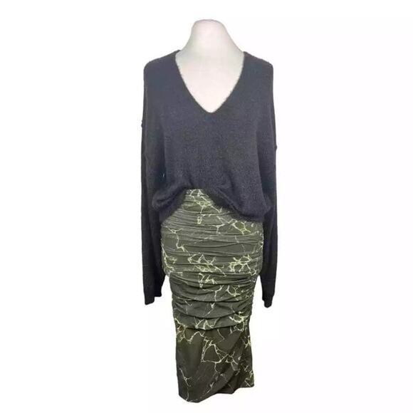 Zara Bodycon Mini Dress Midi Skirt Green Marble Mesh XS NWT - Picture 3 of 7